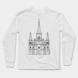 New Orleans St. Louis Cathedral Minimalist Black Outline Long Sleeve T-Shirt